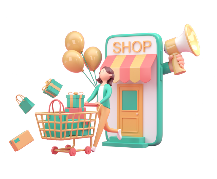 Online Shopping. 3D Render